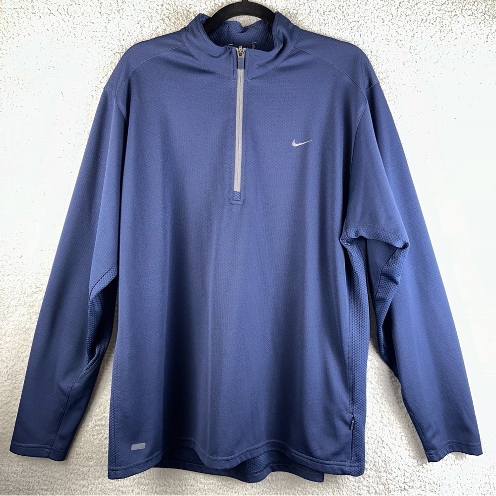 Nike‎ Dri-Fit Element Half Zip Mock Neck Sweatshirt Blue Athletic Size Large